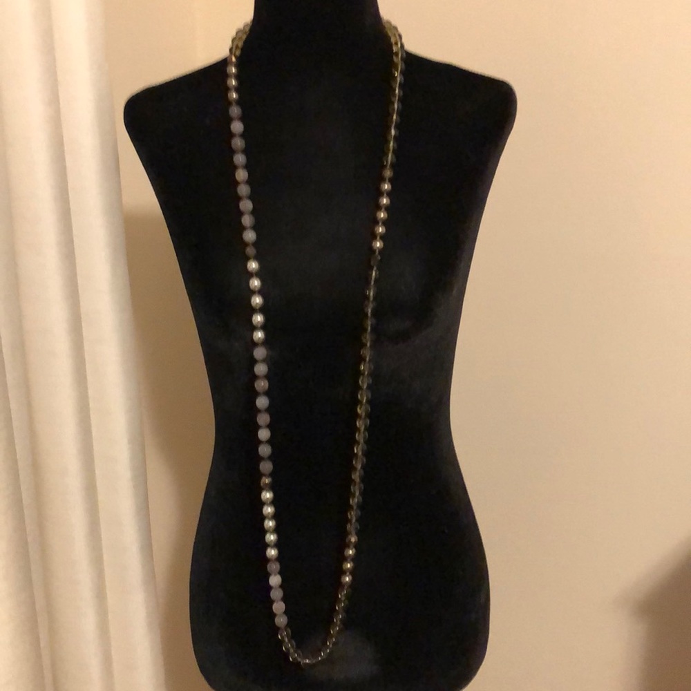 Long grey toned bead necklace